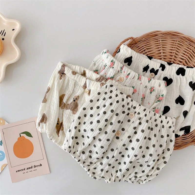 Newborn Baby Boy Girl Cotton Shorts Flat Angle PP Pants Spring Summer Infant Toddler Cartoon Bear Floral Baby Clothes 3M-2Y