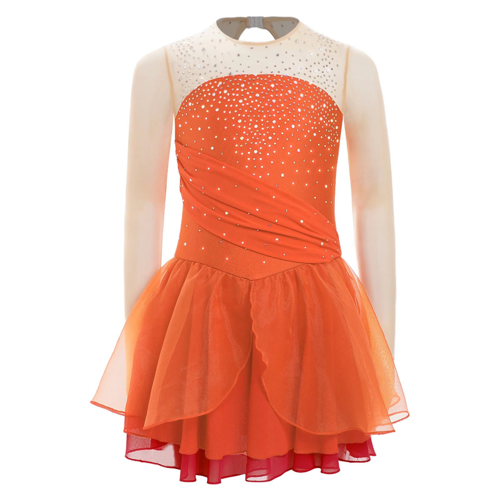Kinder Mädchen Ballett Lyrical Dance Kleid Eiskunstlauf Leistung Kostüm Glänzende Strass Lange Ärmel Gymnastik Trikot Tutu – Detail 15