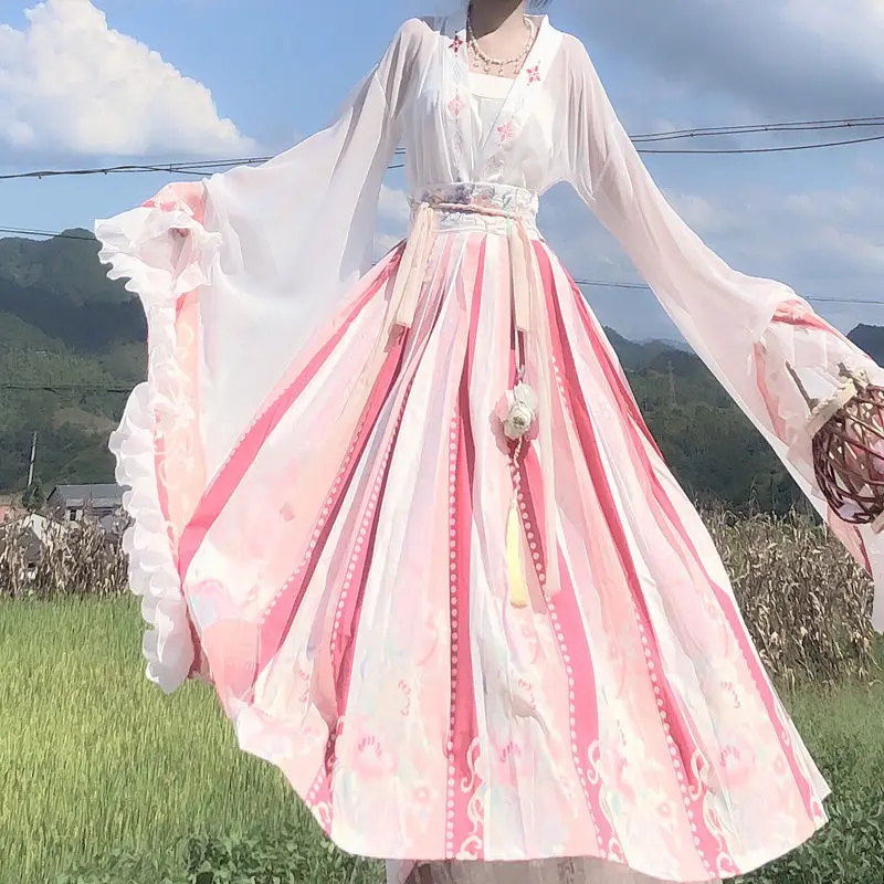 

Elegant Hanfu Big Wavy Sleeves Chinese Hanfu Suit Princess Dress Women Fairy Folk Costume Clothes Female Stage Cosplay Dress