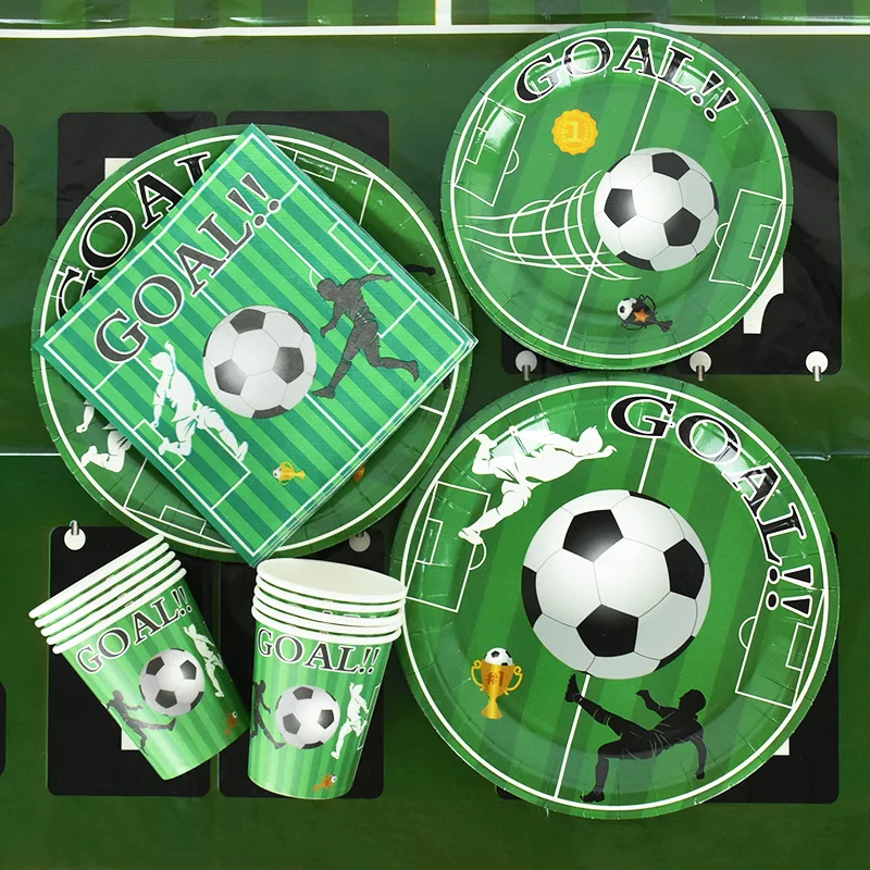 

Football Theme Disposable Tableware Boy Birthday Decoration Plates Cup Napkin Tablecloths For Soccer Game Party Supplies