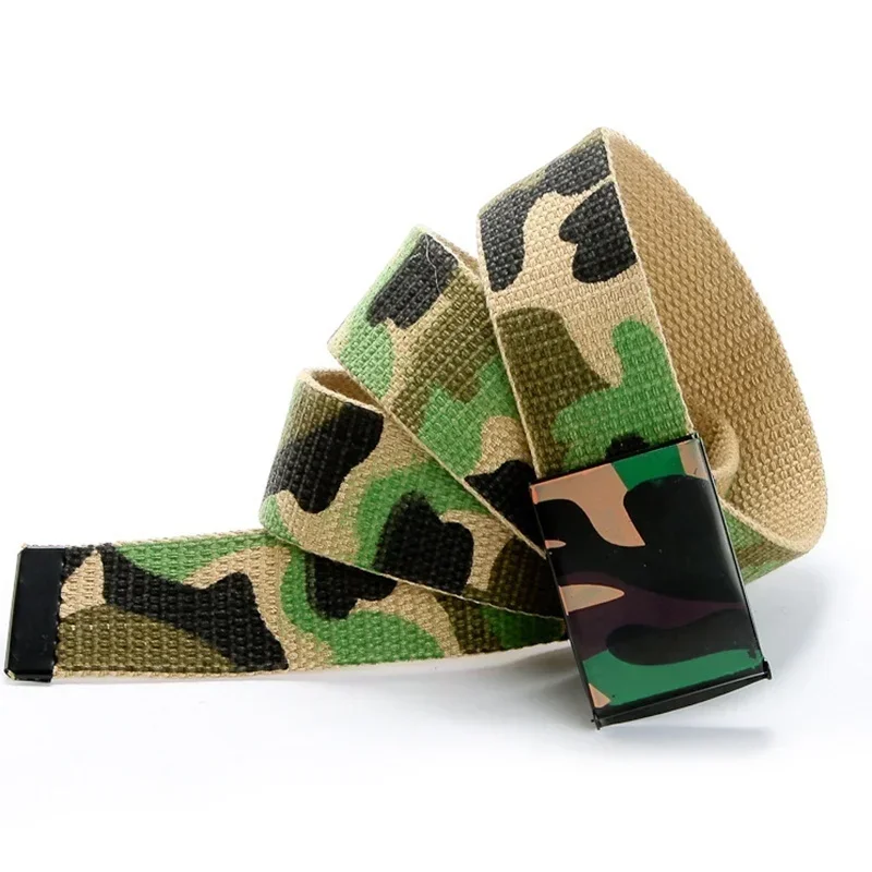 1 Pcs Cotton Canvas Buckle Belt Brand New Graffiti Camouflage Men Boys Unisex Solid Color Webbing