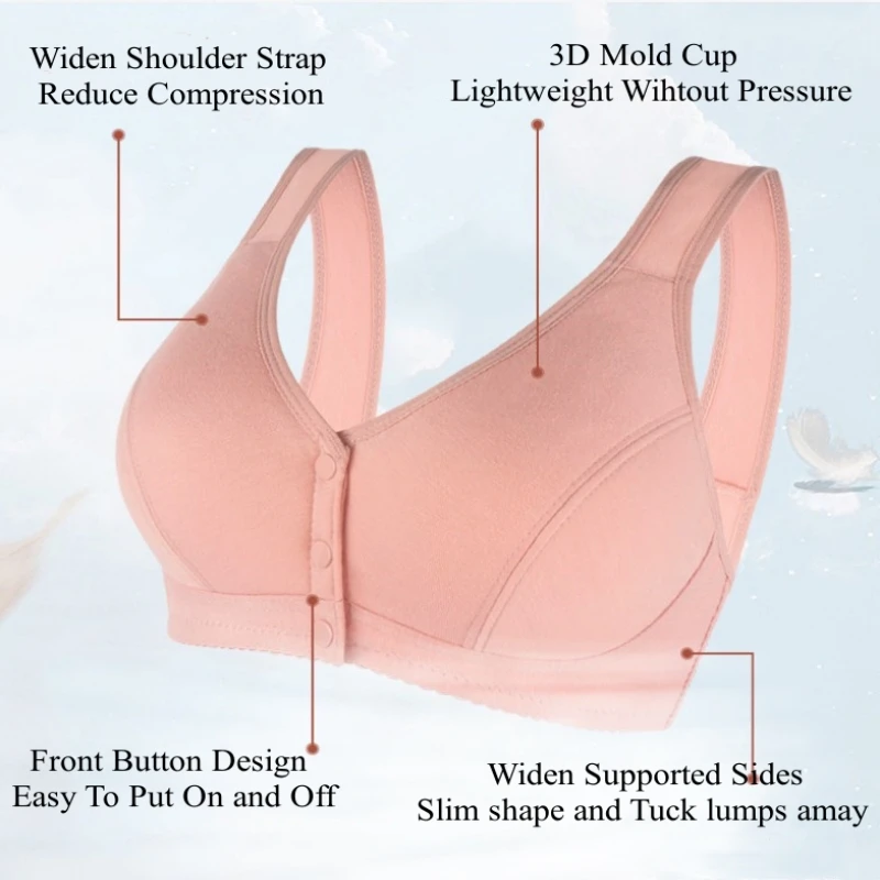 Womens bra full cotton front closure vest soft intimate plus size wide strap