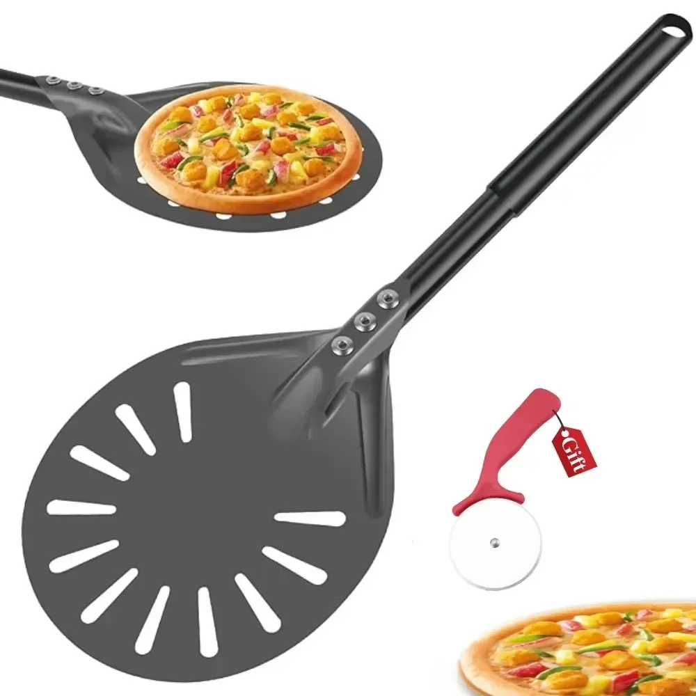 6inch Perforated Pizza Peel Aluminum Round Long Handle European Bread Pie Pizza Transfer Tool Restaurant Essential Spatula