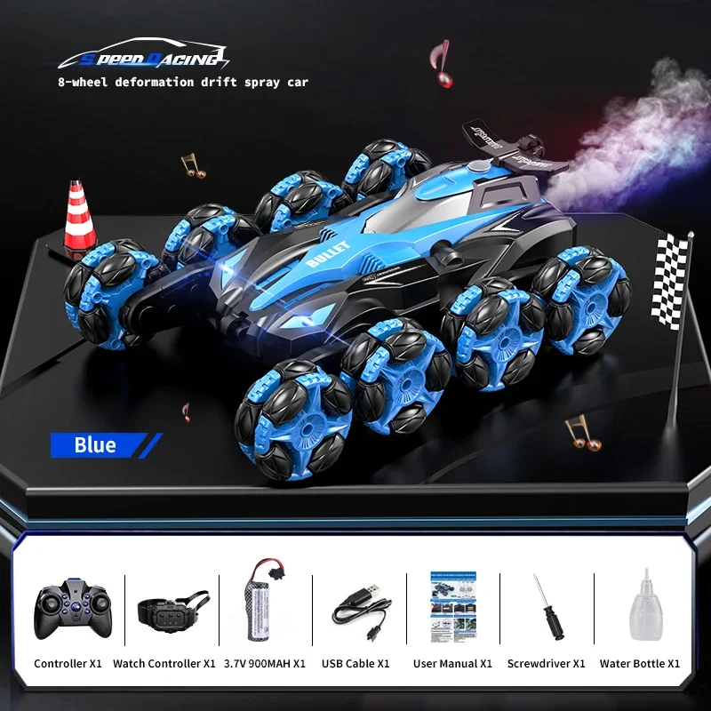 RC Car Toy Eight Wheels Spray Twisting Stunt Drift Car Remote Controlled Cars RC Toy for Children Adults Watch Remote Control 6