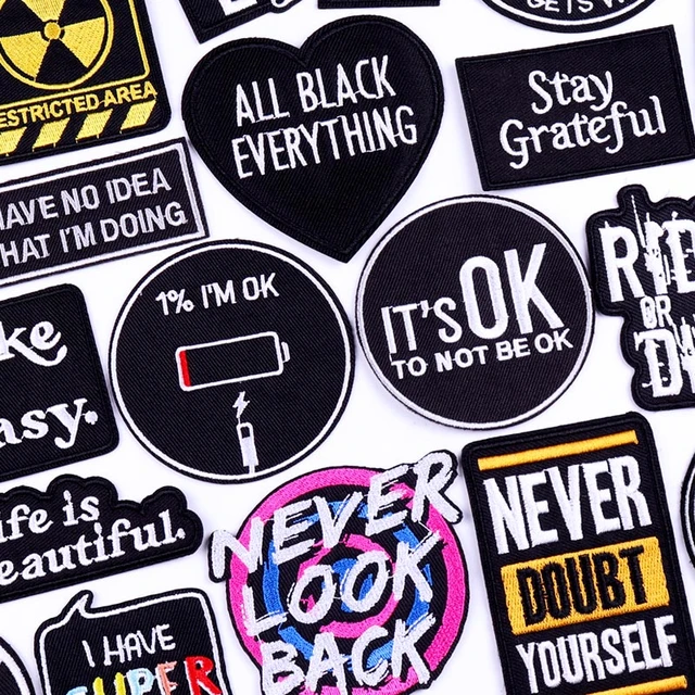 Army Punk Letters Labels Black Patches for clothes iron on stickers clothes  Patch badges DIY Jacket Jeans Embroidery - AliExpress