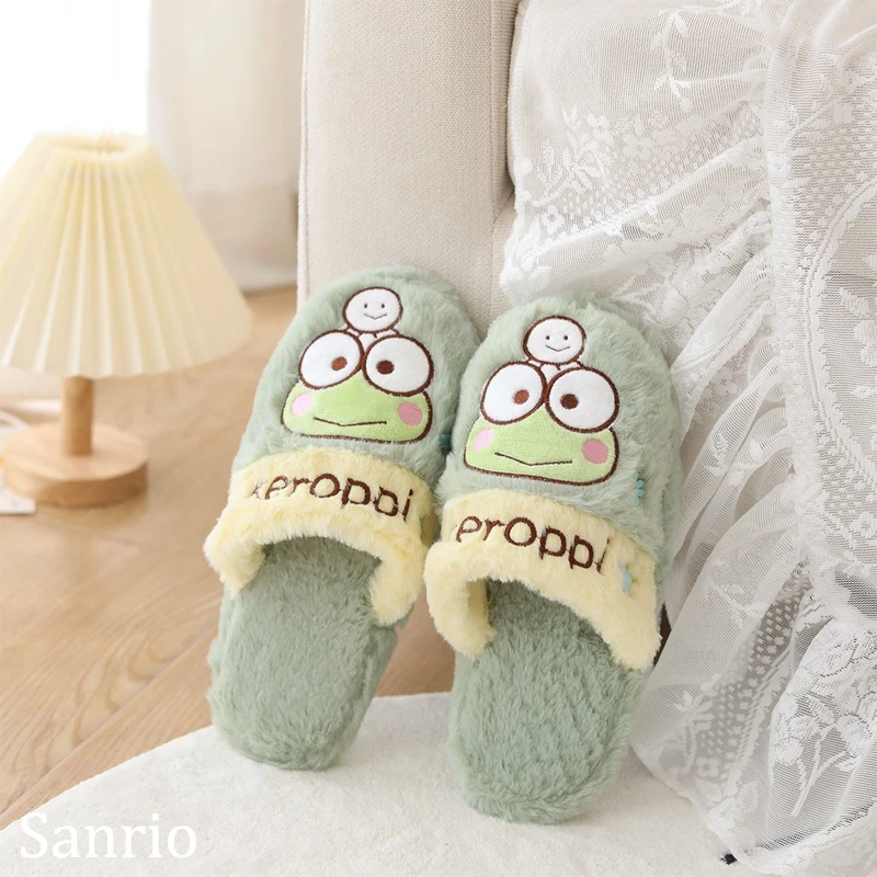 

Sanrio Kuromi Cinnamoroll Floor Cotton Slippers My Melody Pompompurin Warm Cotton Shoes Keroppi Little Twin Star Womens Slippers