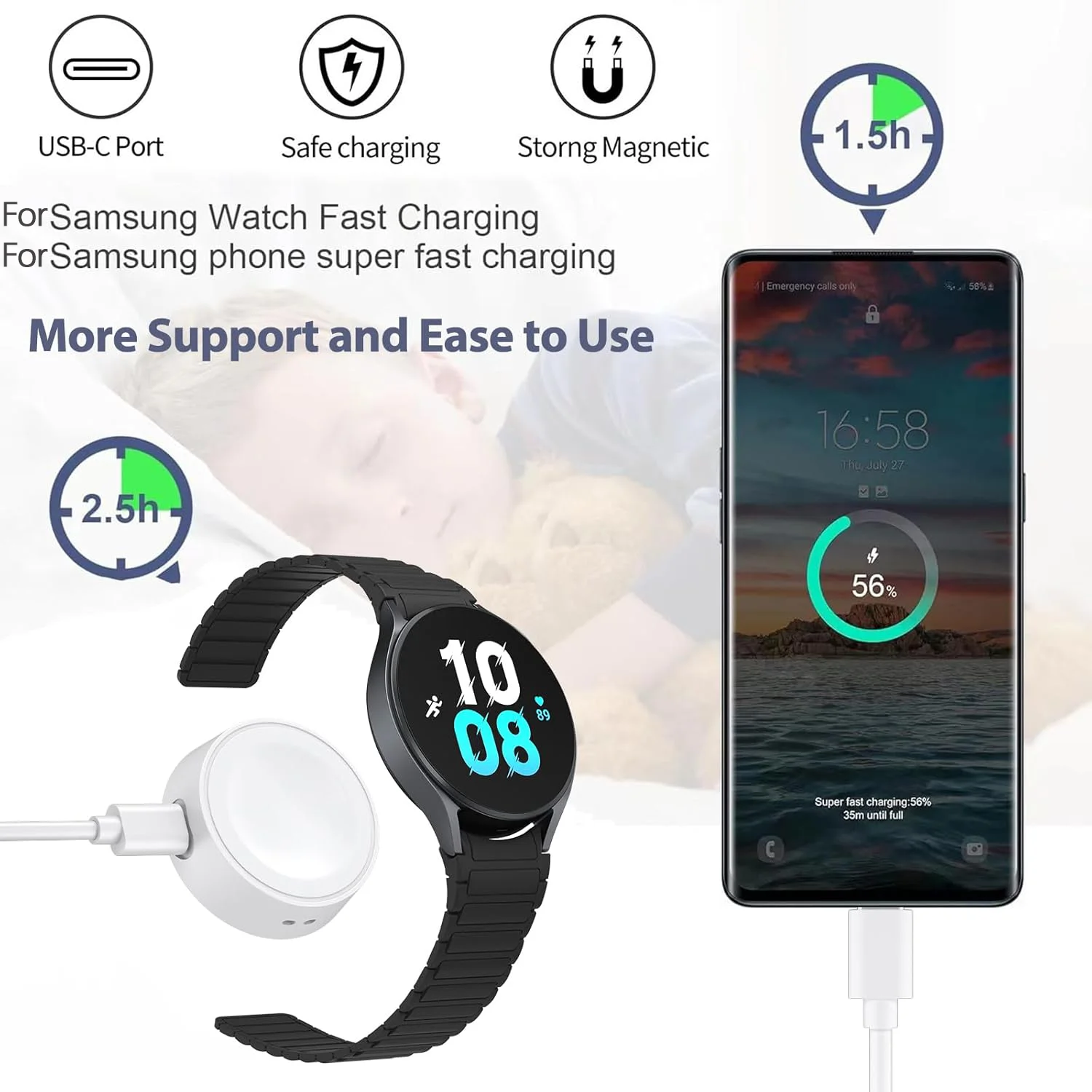 Watch Charger Wireless Magnetic Type C Dock For Samsung Galaxy Watch 7 6 5 4 3