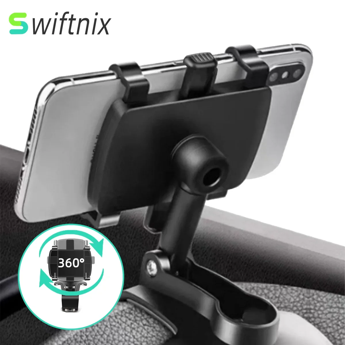 Car Phone Holder ABS Mobile Phone Sun Visor Holder Auto Rear View Mirror Support 360 Degree Rotation Accessories