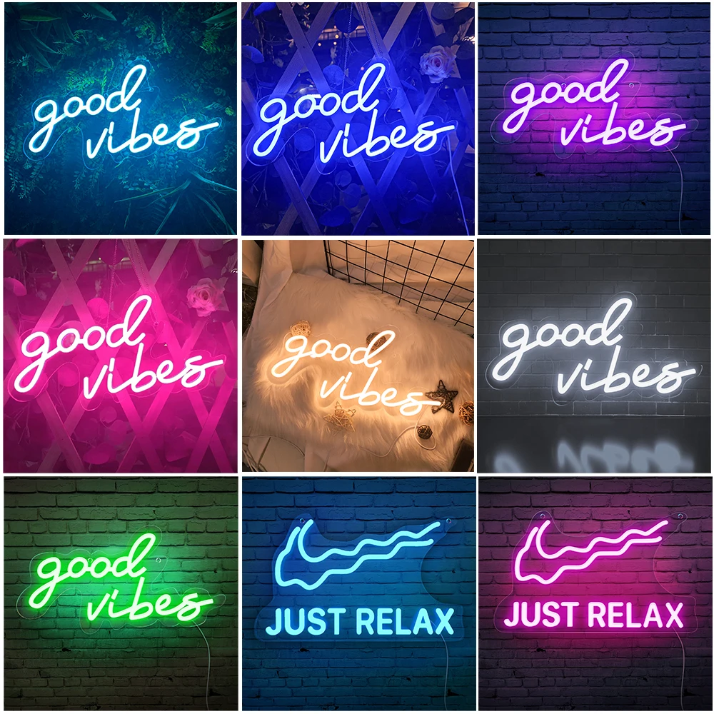 Led Neon Light Signs Wall Decor Good Vibes Wall Hanging Neon Sign