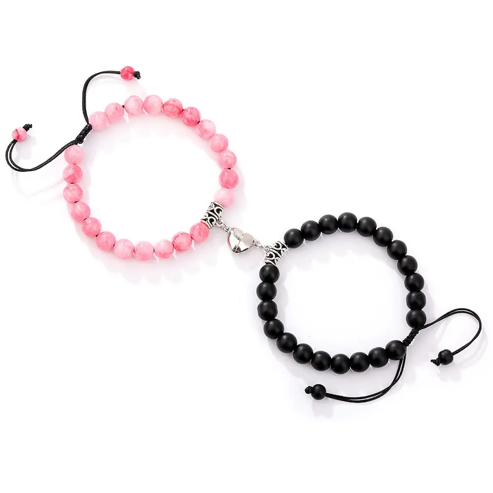 Set di 2 Braccialetti con Perline in Pietra Naturale per Coppie, Bracciali Magnetici a Forma di Cuore, Gioielli Regalo per Amici  36