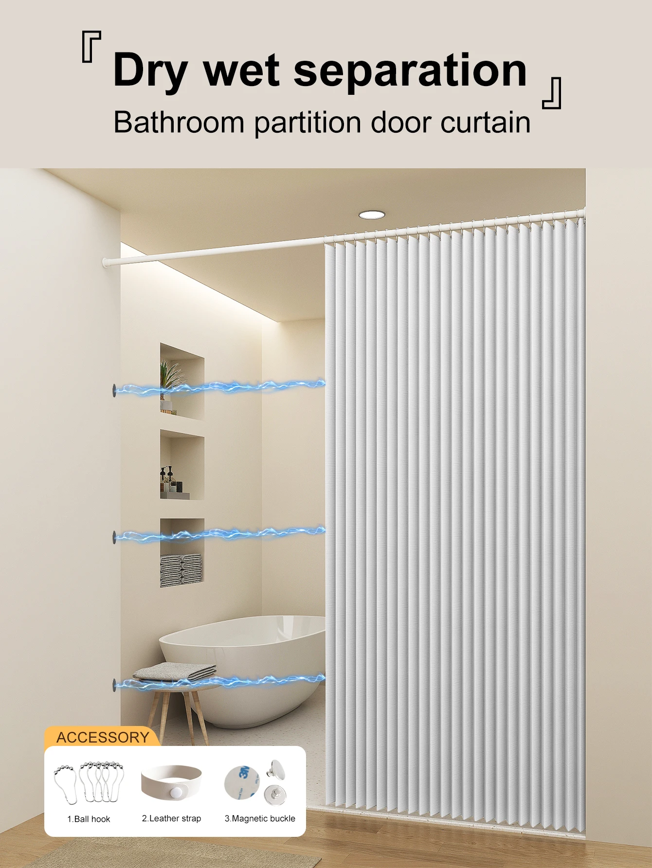 ستارة مطبخ للحمام مقاومة للزيوت والماء مع خزانة با...