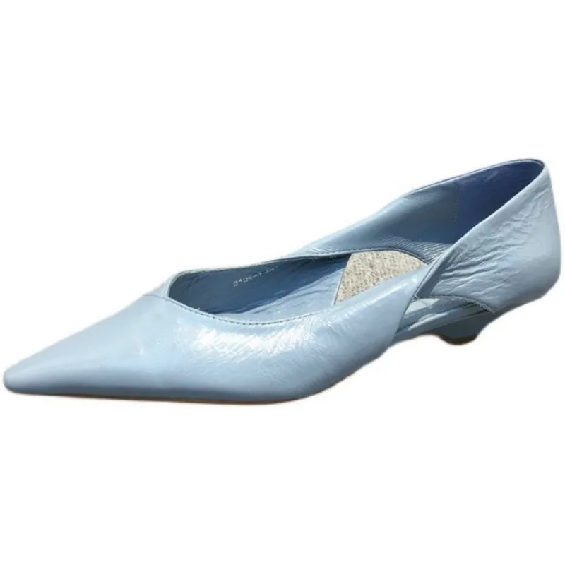 2024 Shoes for Woman Comfortable Women's Summer Footwear Moccasins Blue Low Heel Elegant Pointed Toe High Quality Popular Young 4