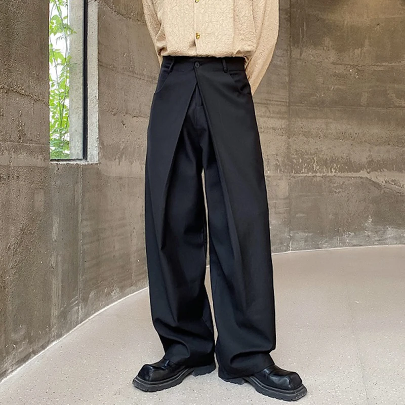 Wide leg pants Men's Baggy Casual Pants Autumn Pleated Double Waistband