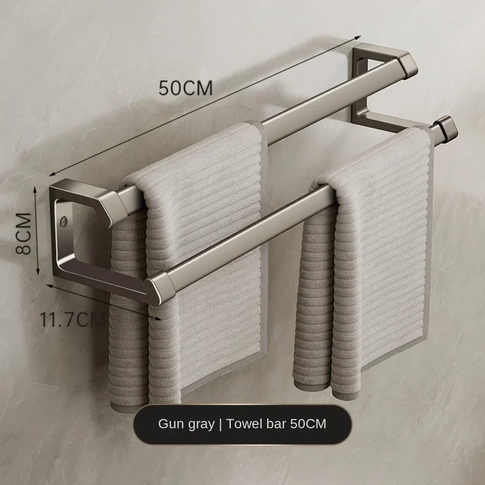 Gun Gray Space Aluminum Hand Towel Rack Folding Movable Bathroom Storage Wall Mounted Toilet Hangers Double Bars Bath Holder
