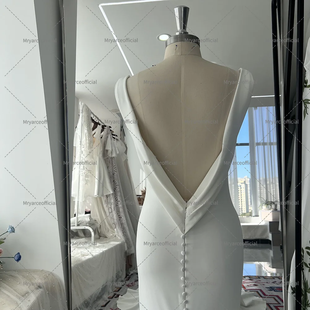 Mryarce 2025 Minimalism Wedding Dresses V Neck Stretch Mermaid Open Back Bridal Gowns With Detachable Train 3