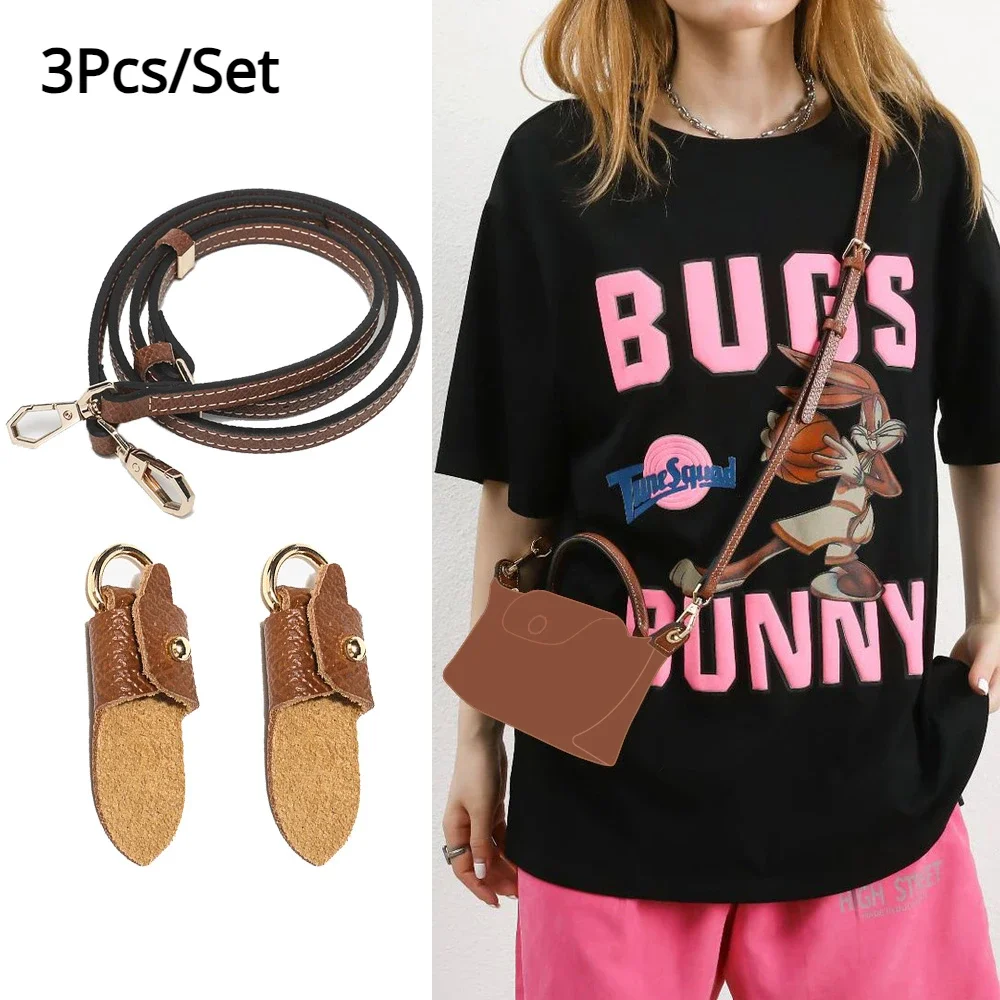 Bag Genuine Leather Shoulder Strap Free Punching For Longchamp Bag Small Transformation Tote Messenger Strap Accessories