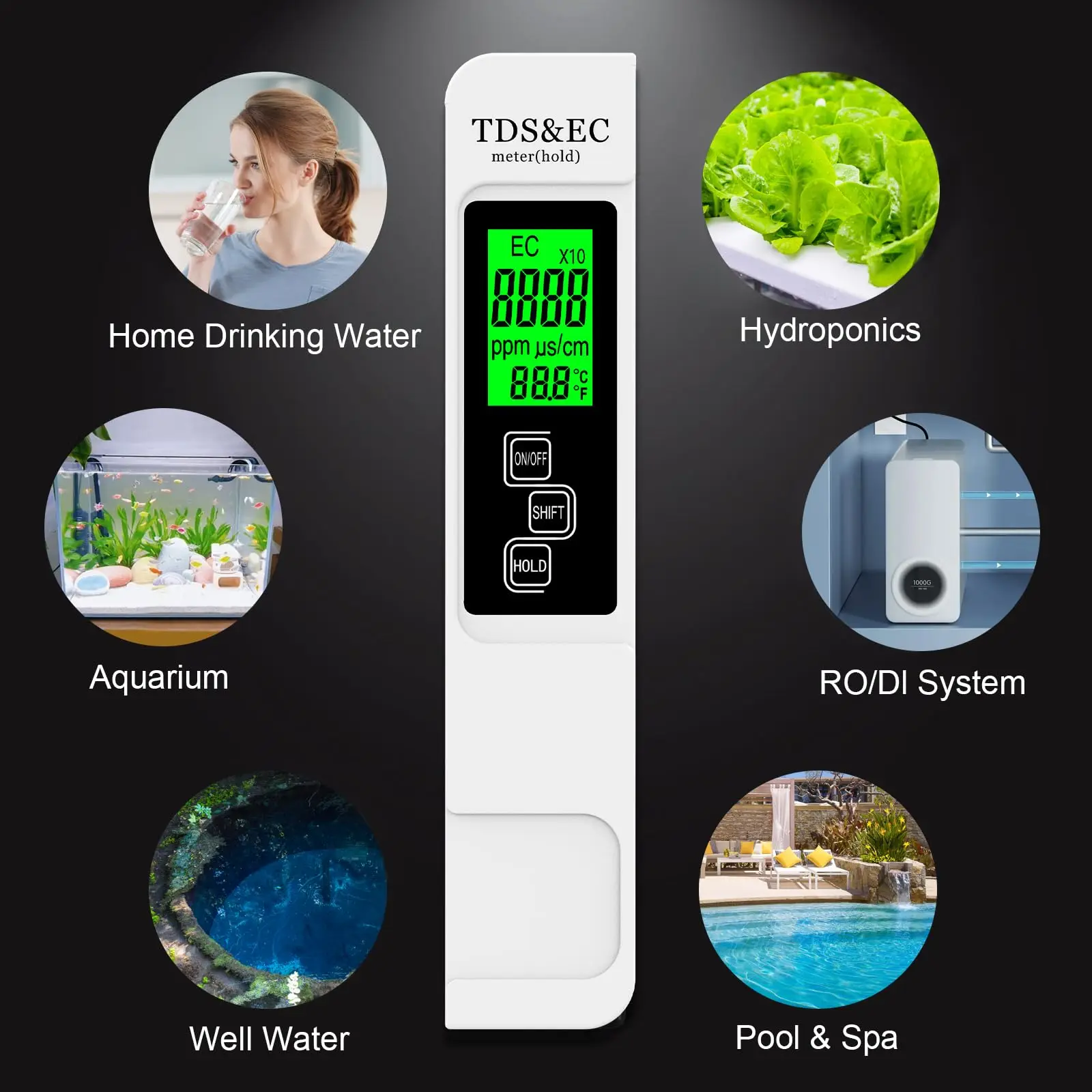 4 in 1 TDS Meter TDS EC Temperature(&deg;C,&deg;F) Meter Instant Read Digital Water Testing Kits for Drinking Water Tap Well RO/DI water tester water quality detector