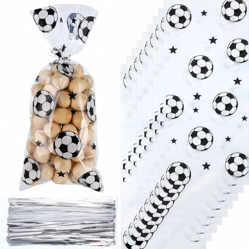 50 Sacchetti Regalo A Tema Calcio In Plastica Con Manici – Per Snack, Caramelle E Bomboniere, Stampe Sportive Per Feste Di Compleanno E Tornei