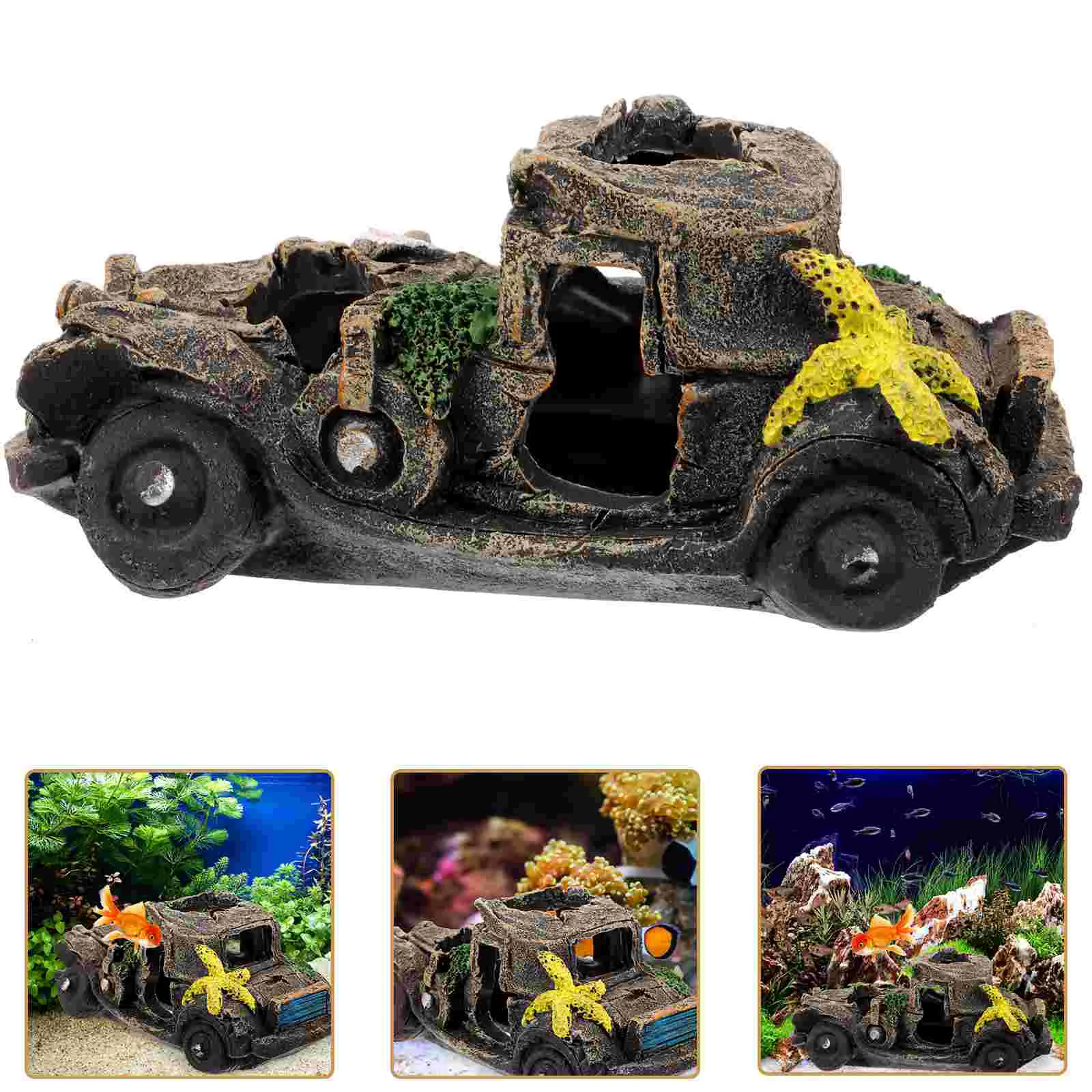 Car Wreck Resin naments Fish Tank Decorations Aquarium Car Decor Betta Fish Cave Large Aquarium Decor Reptile Habitat