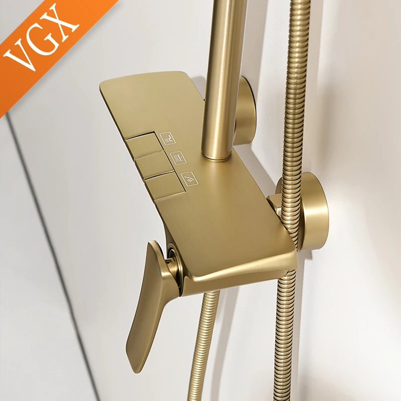VGX Gold Shower System Bathroom Shower Faucet Set 3-way  Rainfall Shower Mixer Crane with Hand Shower Set Black Grey Chrome 3
