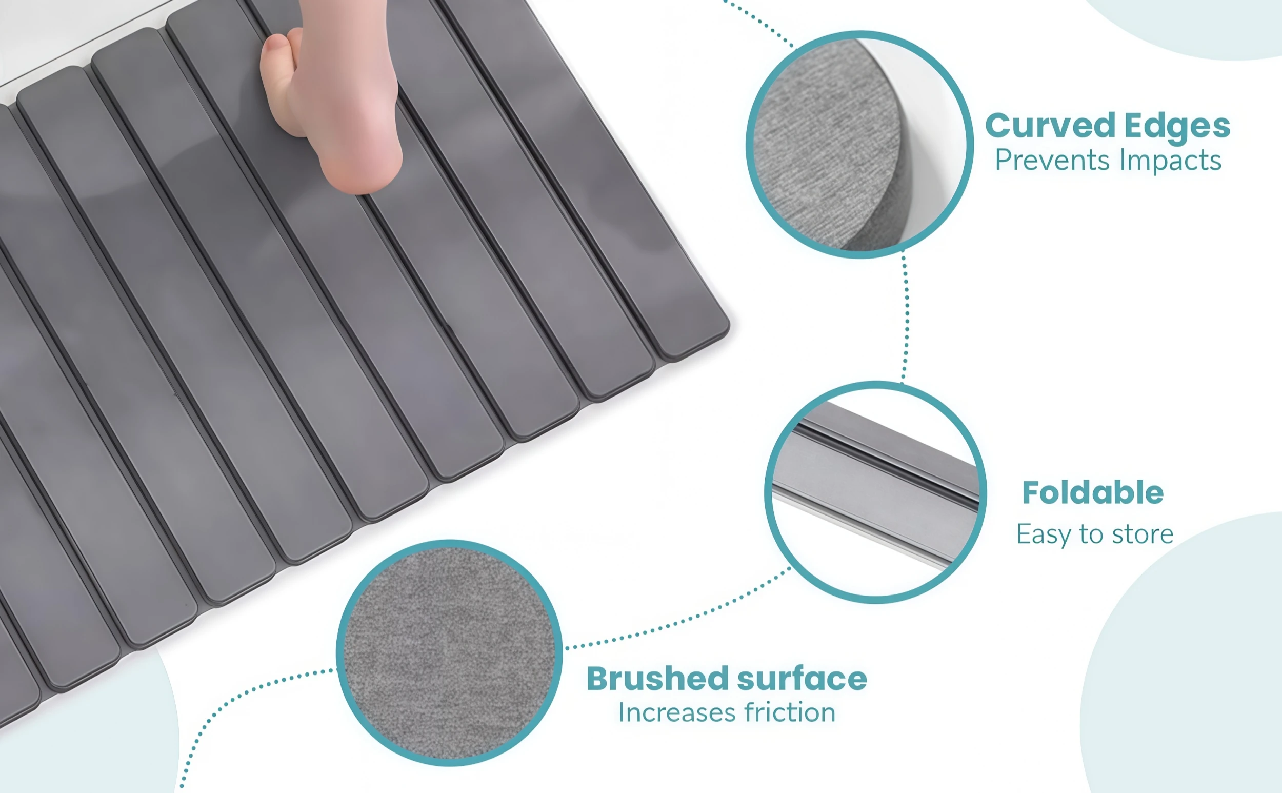 Foldable diatomaceous earth bath mat, 23.6x15.5 inch, non-slip, quick-dry, super absorbent.