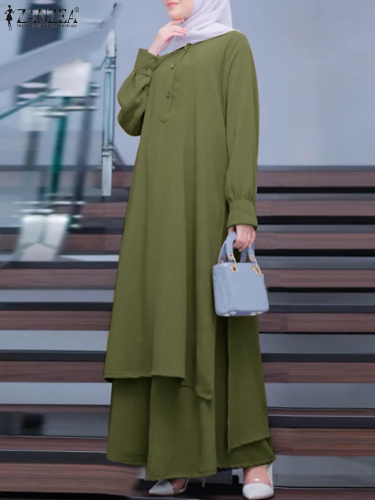 

Модная Оригинальная одежда, женская блузка, костюм ZANZEA, рубашка с длинным рукавом и широкие брюки, Рамадан, абайя, осенние наряды