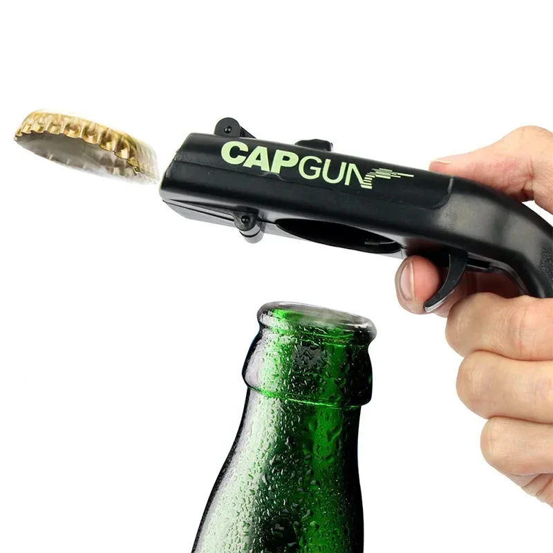 Portable Cap Gun Creative Flying Cap Launcher Beer Opener Bar Tools Beverage Opener Shaped Cap Opener Red Grey