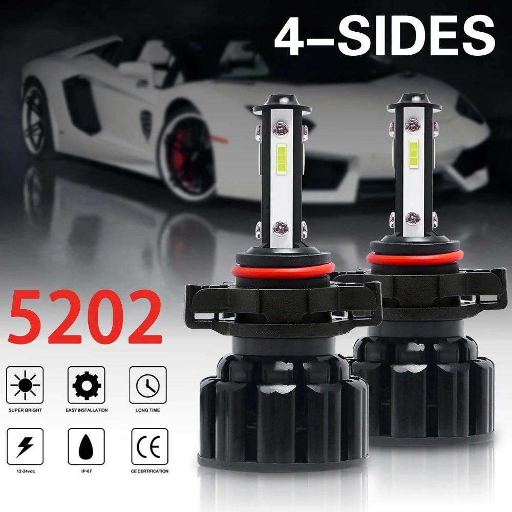 

X16S 6500K 5202 LED Headlight Bulbs 80w H4 H7 H11 H13 LED Car Headlights 4 Side Lights 5202 9007 HB3 9006 COB Bulb Fog Light