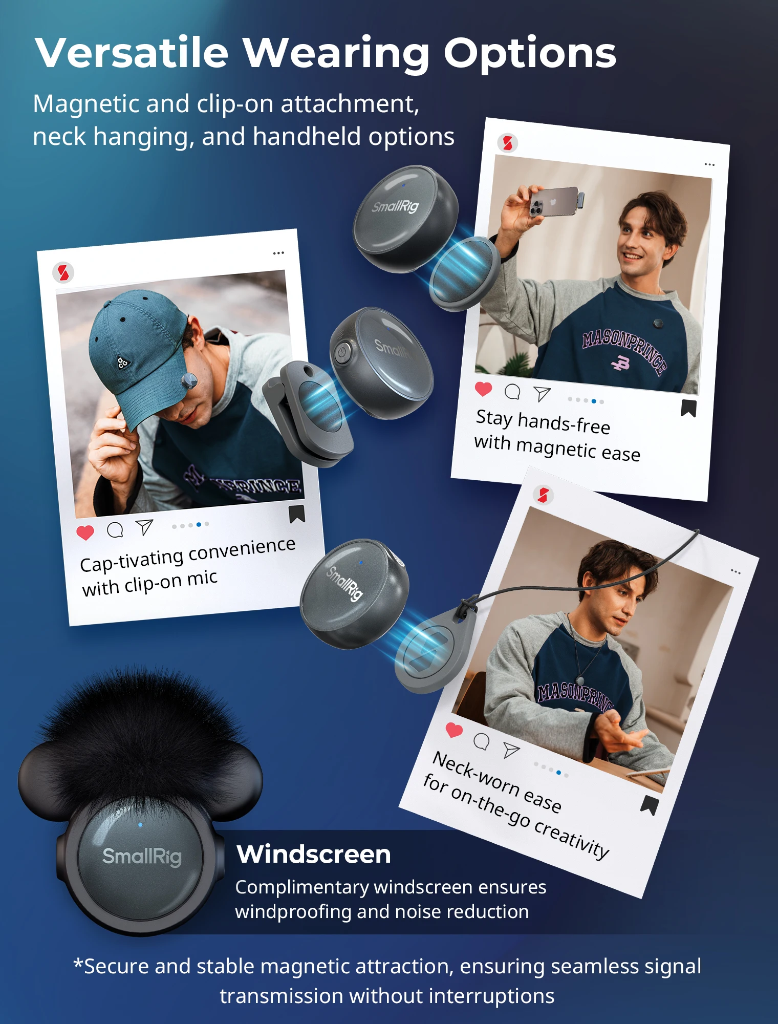 SmallRig S 60 무선 라발리에 마이크, 아이폰용 USB C 포함, 안드로이드 소음 감소 클립온 라펠 마이크, 비디오 녹화용