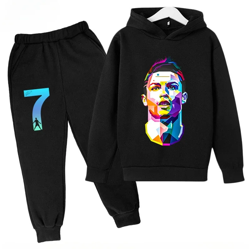 thumbnail image 1 of Conjunto de sudadera y pantalones deportivos para niños, conjunto de 2 piezas para niños y niñas, ropa para niños con estampado de avatar de Ronaldo, 1 of 5