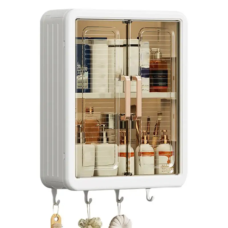 Household Punch Free Jar Storage Cabinet Kitchen Wall Mounted Rack With Double Door Bathroom Wall Adhesive Storage Cabinet