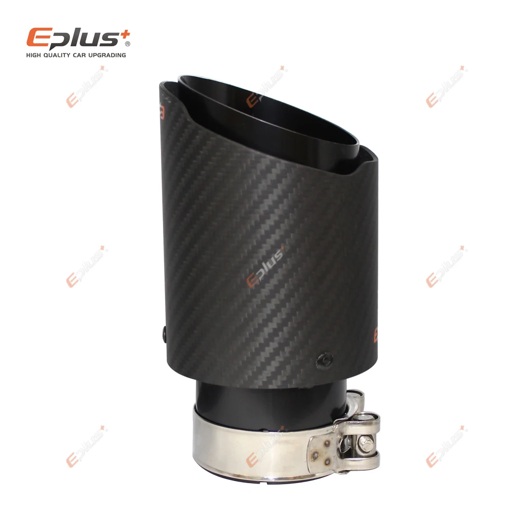 Exhaust Muffler Tip EPLUS Car Matte Carbon Fiber Muffler Tip Exhaust System Pipe Mufflers Nozzle Universal Straight Stainless Black For Akrapovic