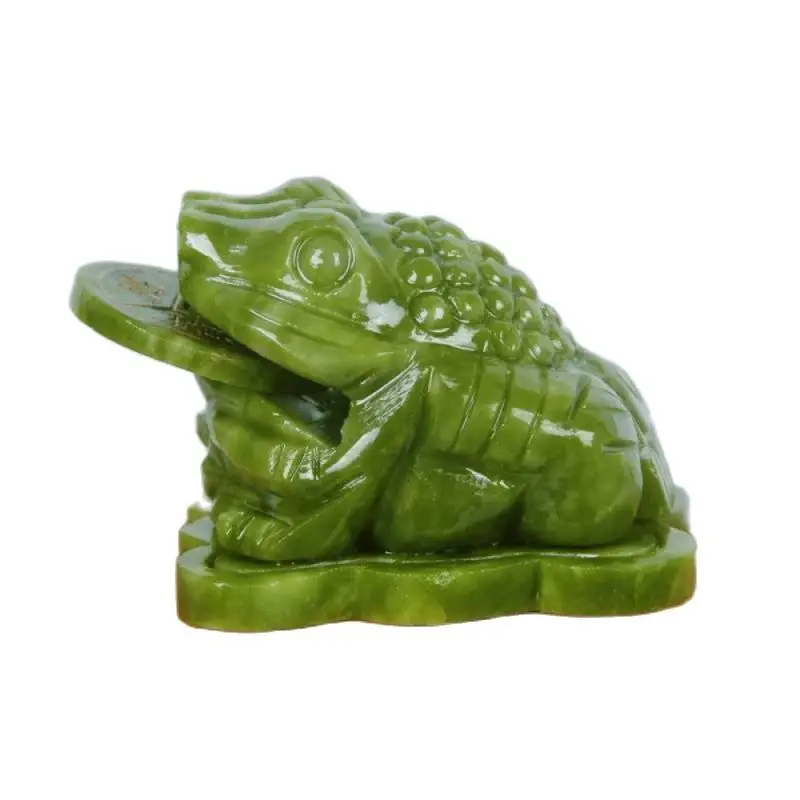 

4 ";China Green Jade Hand-Carving Fengshui Golden Money Wealth Animal Toad Statue Mascots Statues Et Sculptures Home Decor