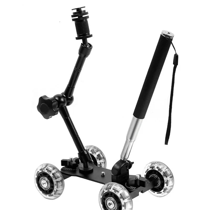 Mobile Rolling Sliding Dolly stabilizzatore Skater Slider Camera Table Slider Dolly Mini Video Car stabilizzatore con braccio magico