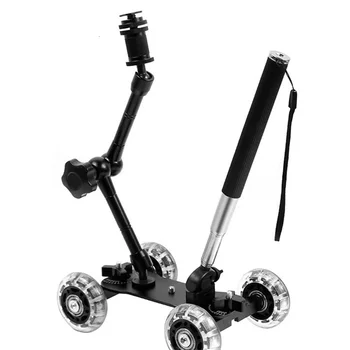 Mobile Rolling Sliding Dolly stabilizzatore Skater Slider Camera Table Slider Dolly Mini Video Car stabilizzatore con braccio magico