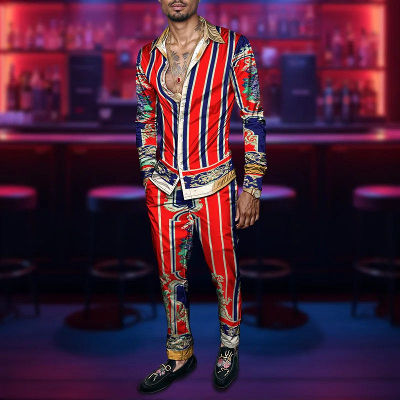 2025 Spring Summer Men Shirt Set Brand Print Fashion Printing Two Piece Set Mens Light Luxury Lightweight Party Long Sleeves_voghion.com