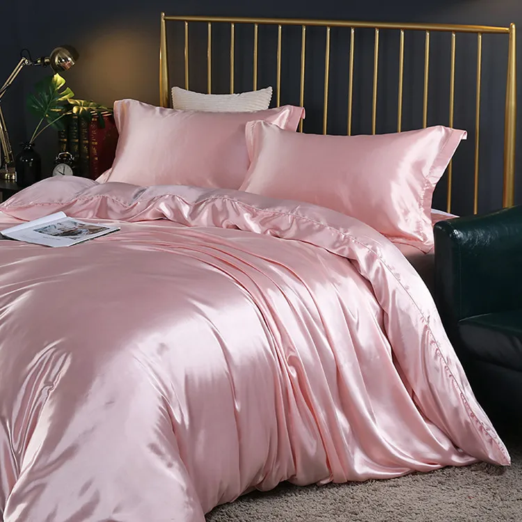 

Silk Bedding Set 4 Pieces Bed Sheet Pillowcase Luxury Satin Washed Satin Bedsheet Solid Color King Queen Twin Bed Linen Set