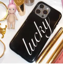 Chic Y2K Black & White Lucky Letter Phone Case - iPhone 15 (Only Case A)
