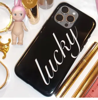 Ins English Word Lucky Y2K French Black White Letters Phone Case For iPhone 17 16 15 14 13 12 11 Pro XR Max 7 8 Plus MINI Cover 1