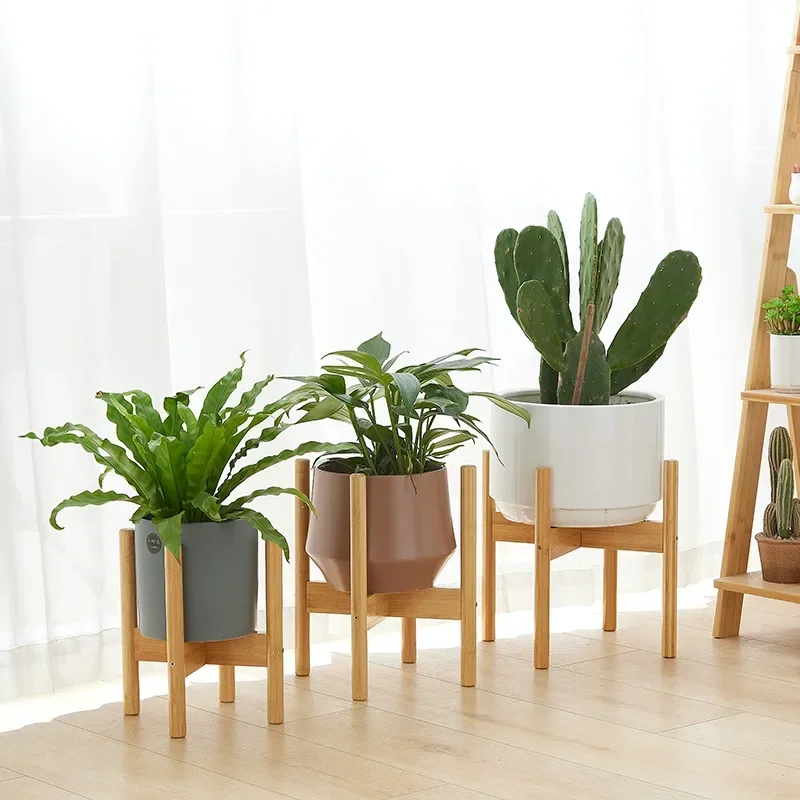 Wooden Cross Four-legged Flower Stand, Strong, Durable Bonsai Stand, Home Tray, Pot, Bamboo Display, Shelf Holder, Plant Decor