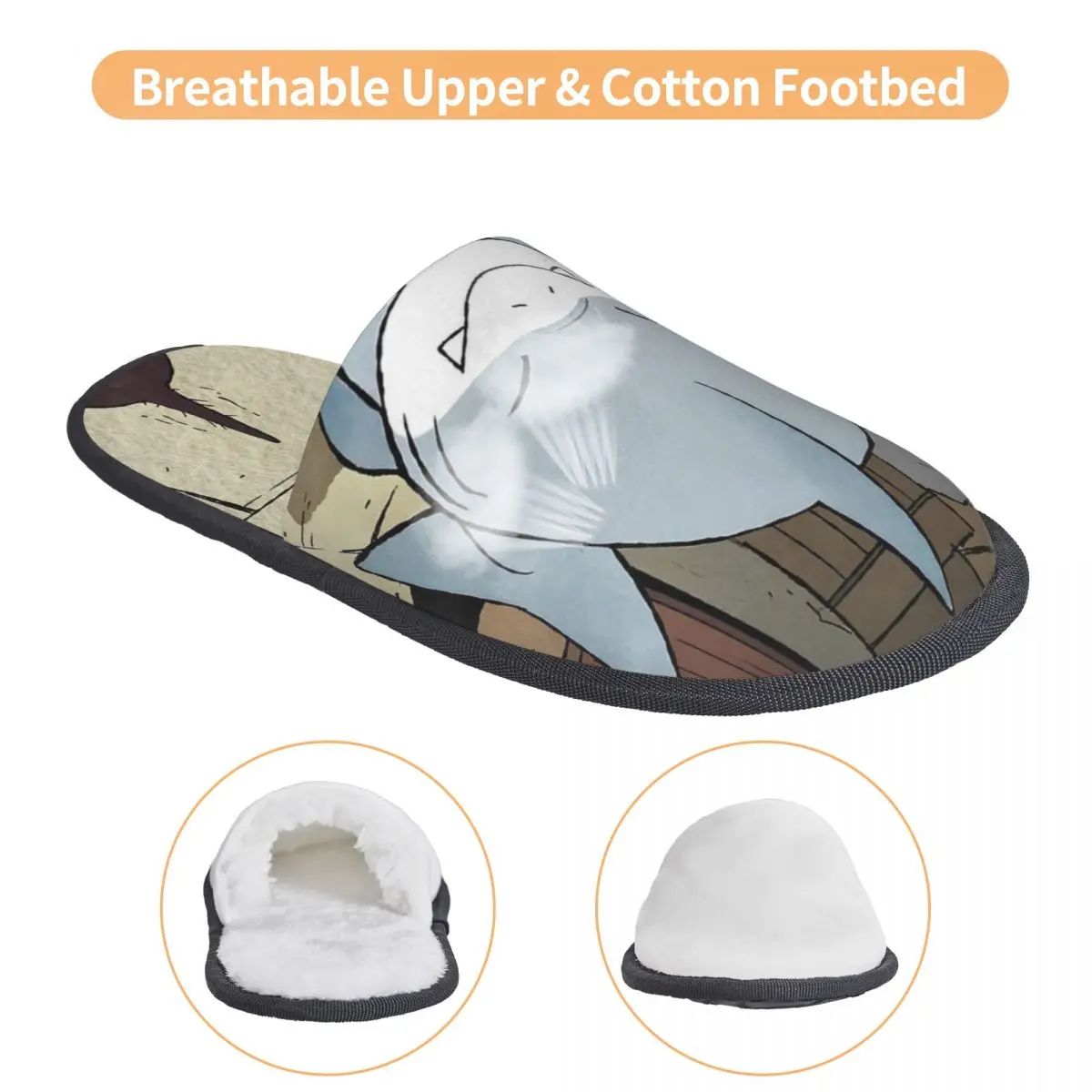Winter Home Cotton Slippers Cute Jeff The Landshark Merch Household Fur Slippers Slides Living Room Cozy Non-skid Slides 3