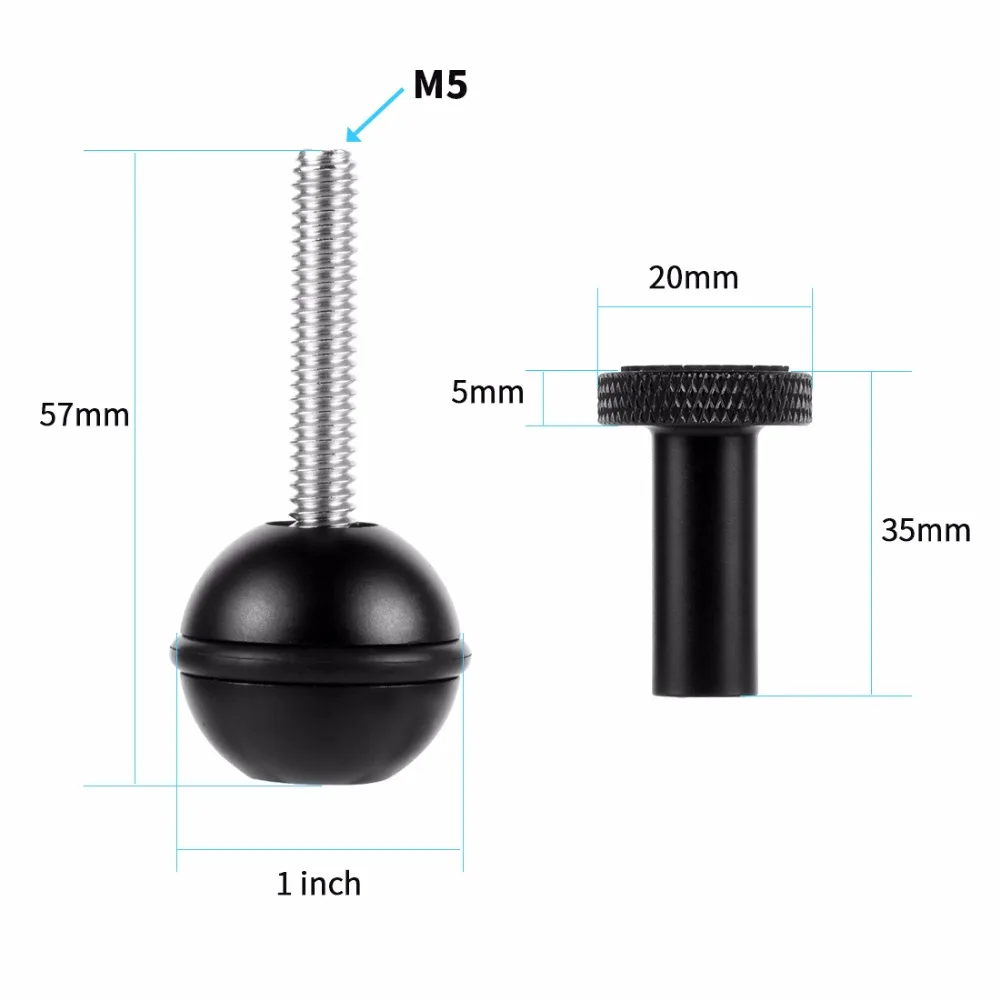 BGNING 1 Zoll Kugelkopf-Adapter 1/4 M5 verstellbare Schraube feste Halterung Anti-lose Kamera Unterwasser-Tauchfotografie-Halterung – Detail 9