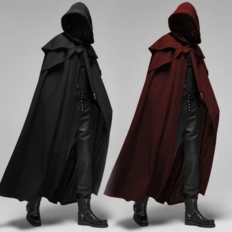 

Medieval Vintage Hooded Loose Black Cloak Coats Windproof Trench Chic Winter Long Cape Poncho Gothic Mens Monk Cosplay