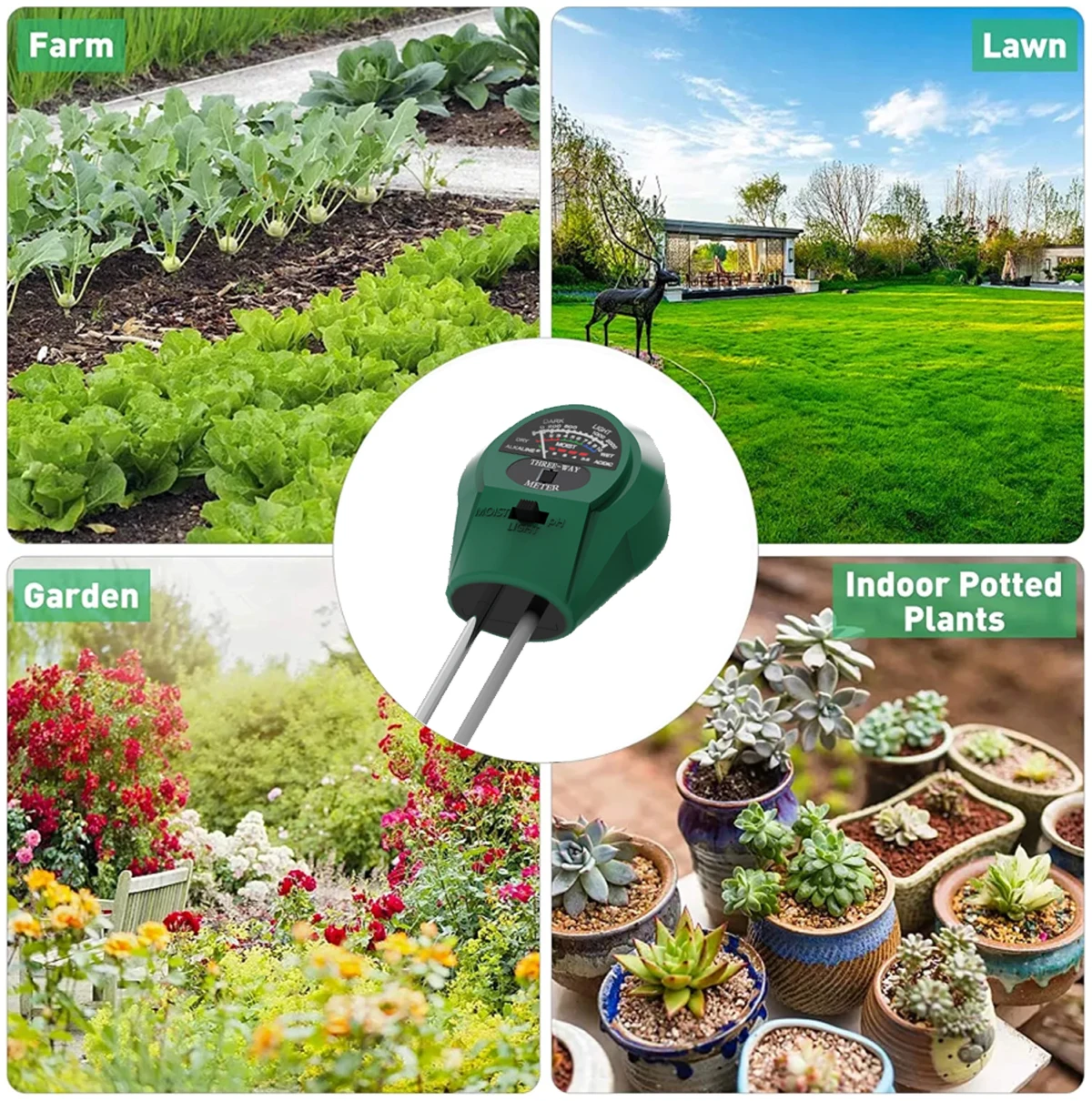 Analog 3-in-1 Professional Tools Soil Detector PH Moisture Sunlight Tester Sensor Kits Suitable For Gardens Farms Swimming