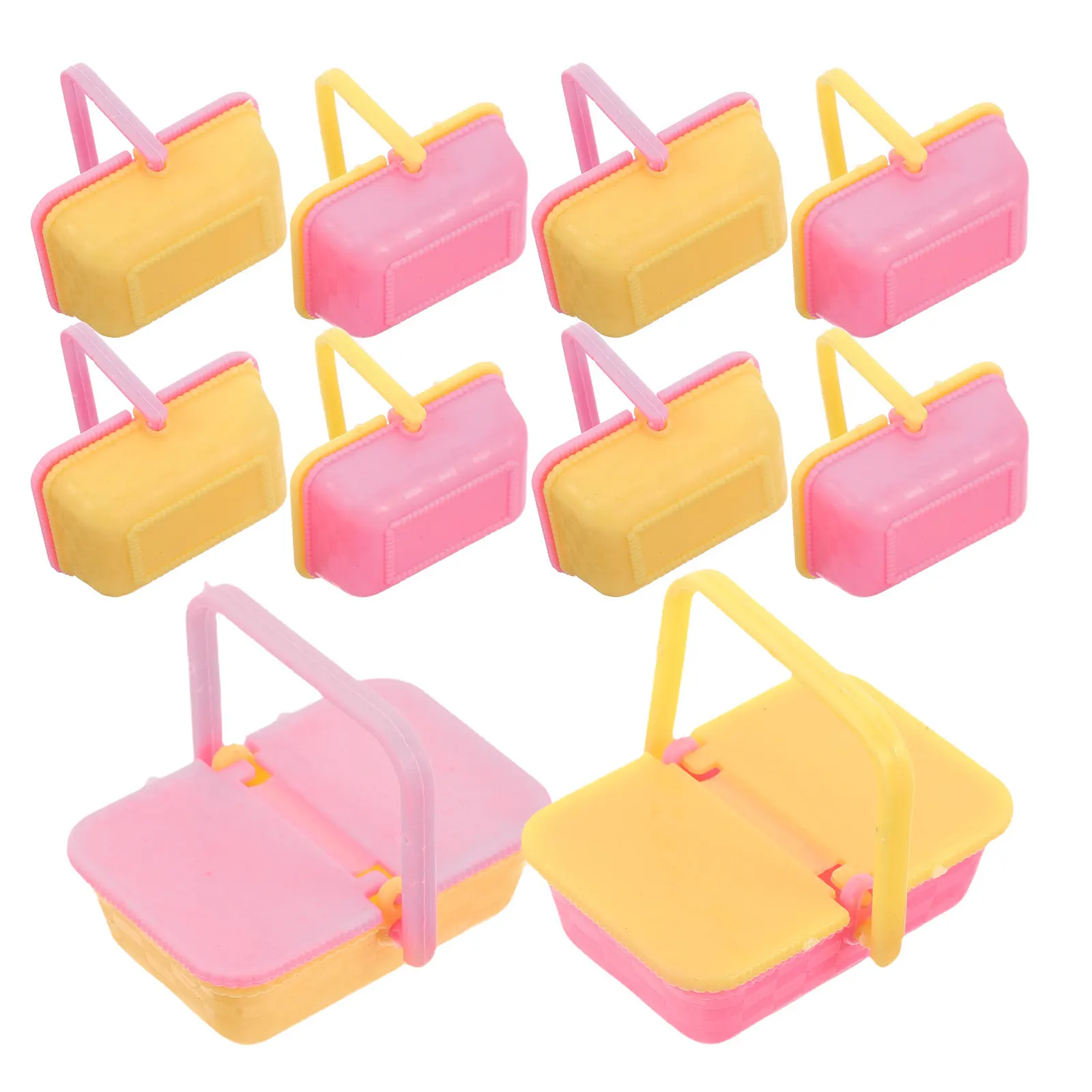 미니어처 쇼핑 바구니 세트 인형의 집 놀이 피크닉을 위한 손잡이가 있는 휴대용 경량 플라스틱 식료품 바구니