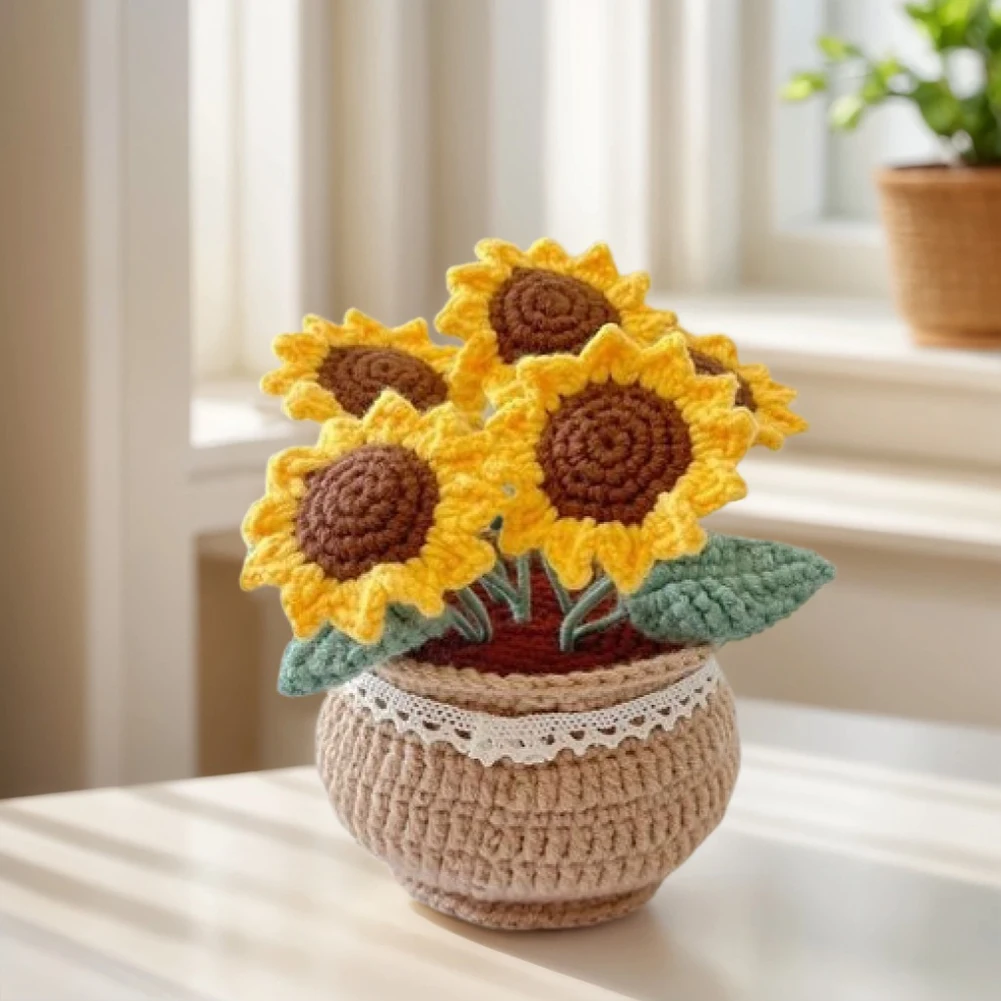 DIY Flower Potted Crochet Kit Cute Plants Hand-Knitted Tool for Kid (Sunflower)