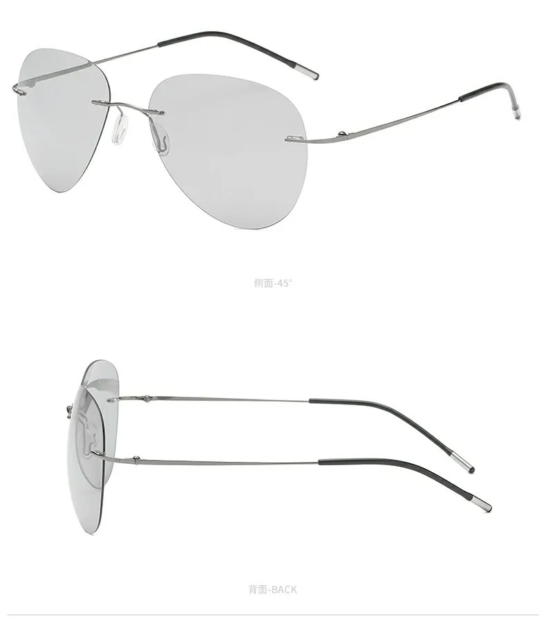 BOYSEEN Randlose Titan Photochrome Sonnenbrille Polarisierte Sonnenbrille Männer Vintage Ultraleicht Marke Designer Pilot Brillen UV400 – Detail 9