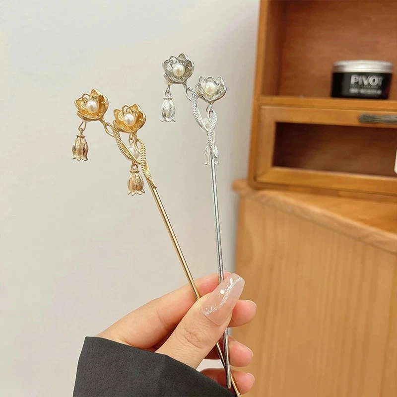 

Fashion Hair Accessories Metal Chinese Hair Stick for Women Silver Gold Color Elegant Crystal Female Headwear