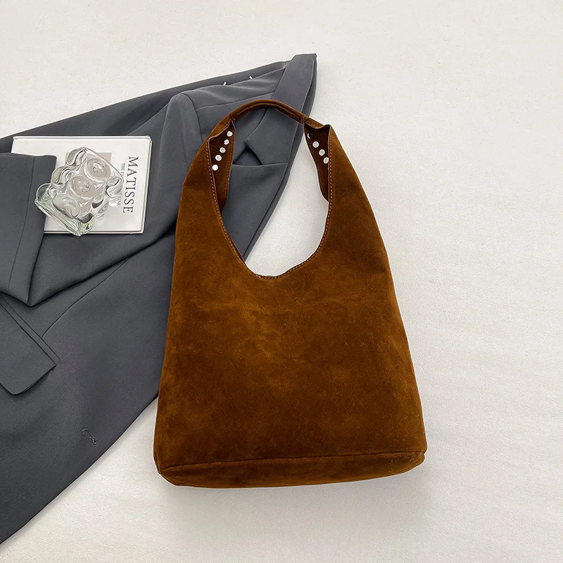 Große kurze Griff PU-Leder einfarbige Tragetaschen für Frauen 2026 Y2K Damen Umhängetasche weibliche Retro-Handtasche Designer Nietentasche – Detail 12