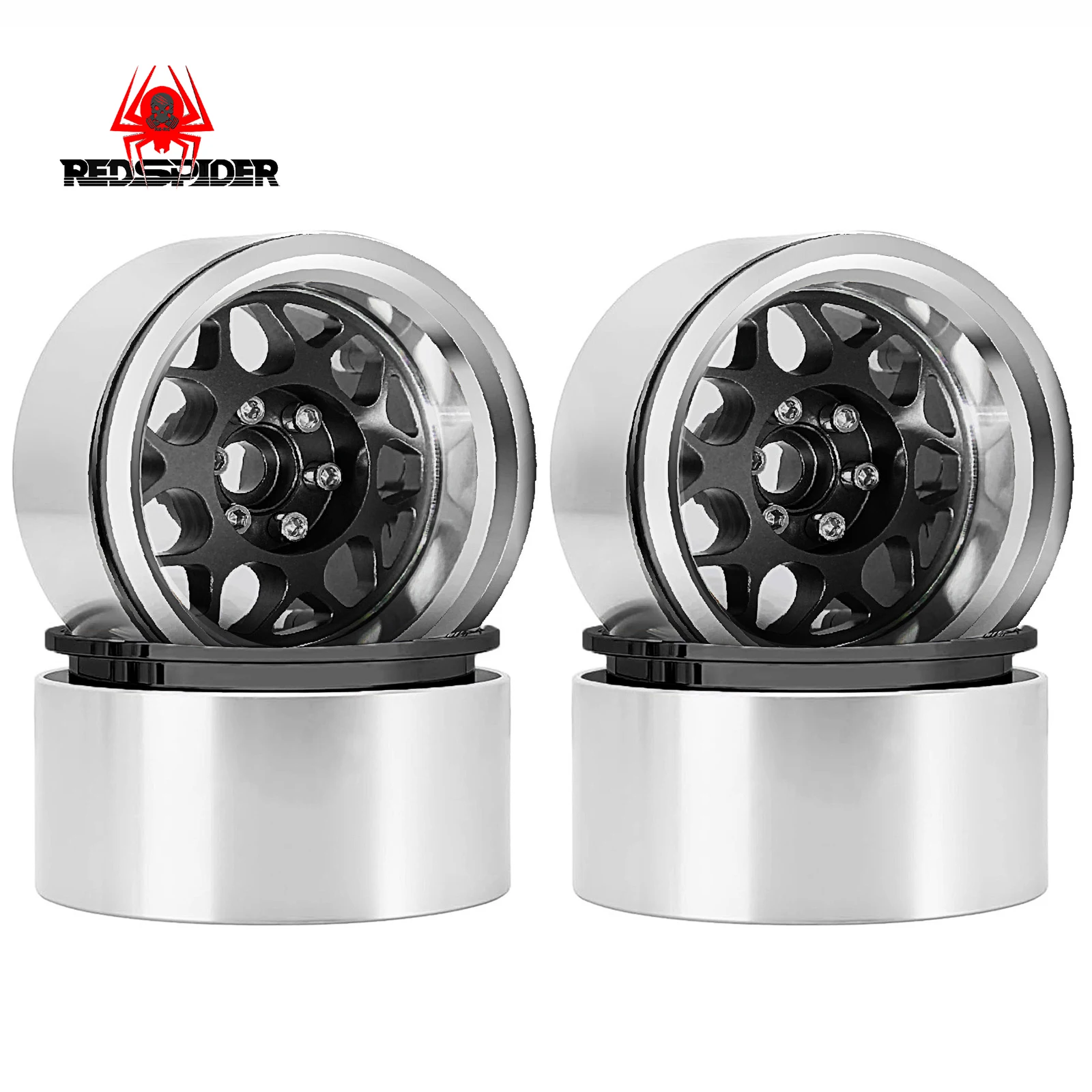 Jantes Beadlock Métal 2.2" RC 1/10 - 4pcs Noir/Gris